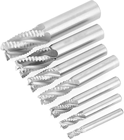 AUNMAS Set di 7 Frese per Fresa e Fresa per Sgrossatura, Set Rompitruciolo HSS, Ad Alta Resistenza, Lunga Durata, Efficiente per Fresatrici e Lavorazione del Legno