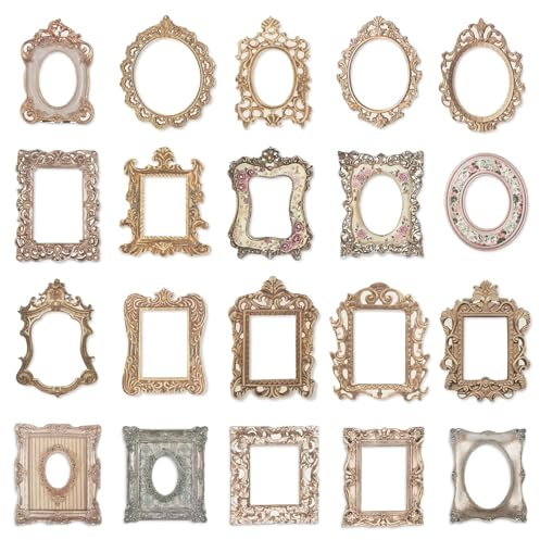 60PCS Vintage Scrapbook Frames Decorative Paper, Scrapbooking Decor Cutouts Paper, Elegant Retro Mirror Crafting Supplies for Journal Craft Art, DIY Lace Collage, Journal Card Making