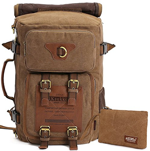 KAUKKO Rucksacke Herren Vintage mit 3 Way für Outdoor Reisen Wandern mit Großer Kapazität Khaki