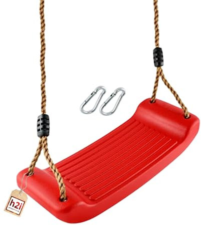 h2i Schaukel aus Kunststoff für Kinder und Kleinkinder | Wetterfester Schaukelsitz Indoor & Outdoor | Höhenverstellbare Seile | Outdoor-Spielzeug für Jungen & Mädchen | rot