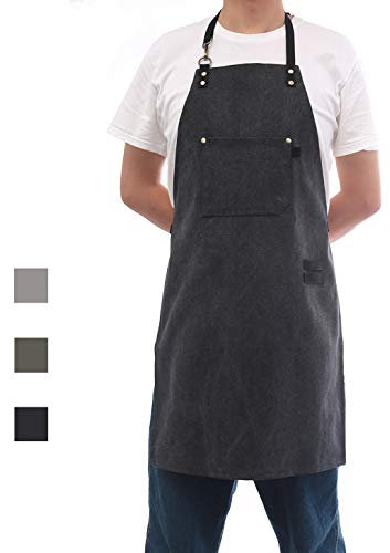 Pincy Arbeitsschürze, Schwerlast 16oz Canvas Tool Schürze, Metall Hardware Verstärkung Chef Schürze mit Tasche Extra Lange Riemen Verstellbar M-XXL (Schwarz)