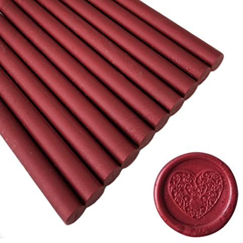 10 Pieces New Wine Red Sealing Wax Sticks for Wax Seal Stamp, AMTOL Sealing Wax Sticks for Glue Gun,Great for Wedding Invitations, Wine Packages,Cards Envelopes, Gift Wrapping. (New wine red)