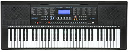 keymaXX Keyboard mit 61 Tasten, Leuchttasten, Mikrofon, Notenhalter, Effekte, Lern-Funktion und 30 Demo Songs, ideal für Anfänger, schwarz
