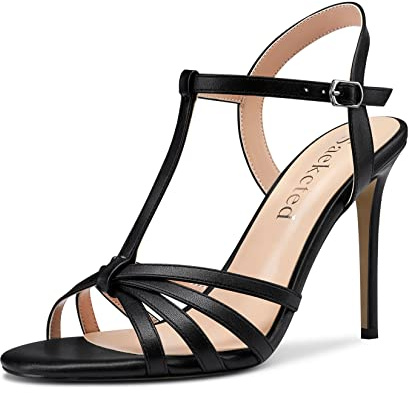 Saekcted Donna Spillo Alto High Tacco Heel Aperte sulla Punta Cinturino alla Caviglia Slingback Sandali da Matrimonio Dress Scarpe 10 CM Heels Nero Matte 39 EU