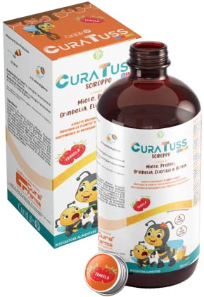 Cura Tuss Kids 200ml - Sciroppo Pediatrico per Tosse Grassa e Secca a base di Miele Propoli - Cura Farma (Fragola)