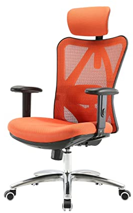 Mendler Bürostuhl HWC-J86, Schreibtischstuhl, ergonomisch, verstellbare Lordosenstütze 150kg belastbar - ohne Fußstütze, orange