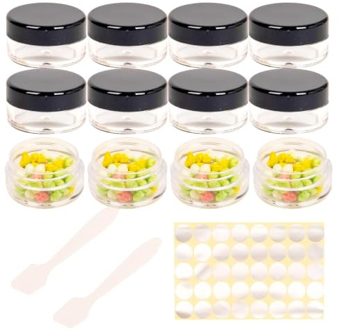 12 Pcs sample pots,5ml with lids cosmetic pot, mini cream empty containers,clear small with makeup lip balm jars,for travel face cream, samples, cosmetics empty plastic pot