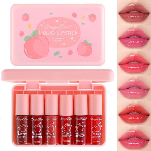 TITIMORE Lip Tint Stain Set di 6 colori Mini rossetto liquido, idratante, impermeabile, lucidalabbra a lunga durata, rossetto liquido lucido per labbra