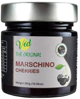 Ved Gourmet Cerises noires au marasquin originales - Cerise italienne pour cocktails à l'ancienne - Cocktail végétalien, cerises bourbon au sirop naturel pour garniture de cocktail (Pack d'un)