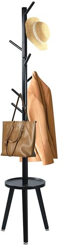 YheenLf Garderobenständer Schwarz, Kleiderständer mit Regal, Coat Rack für Kleidung, Tasche, Hüte, Jackenständer für Eingang, Wohnzimmer, 35.5x35.5x182cm