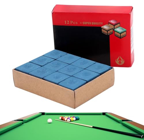 Billard Chalk,12pcs Billard Kreide Zubehör,Pool Queue Würfel,Billardkreide Blau,Calciumcarbonat Rutschfeste Billard,Billard Zubehör Kreide,Billard Kreide für Amateure und Profis