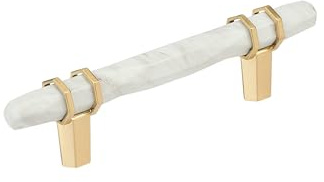 Amerock Carrione 3-3/4 inch (96mm) Center-to-Center Marble White/Champagne Bronze Cabinet Pull, BP36648MWCZ