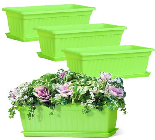 BSTMOME Lot de 4 jardinières rectangulaires en plastique pour fenêtre, jardin, porche, balcon (vert)