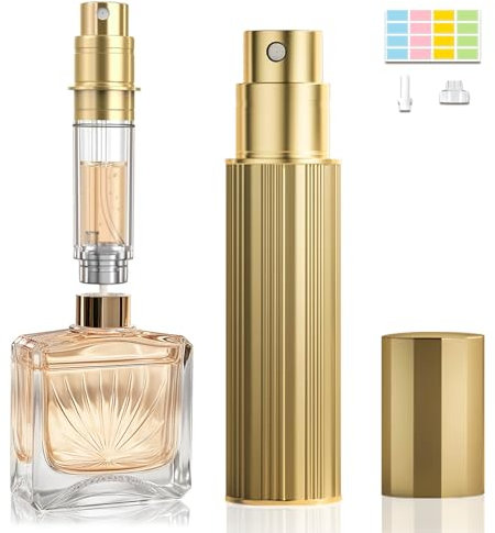 JOOMOKO Perfume Atomiser, Perfume Travel Bottle, 10ML Atomiser Spray Bottle, Refillable & Travel Size Perfume Spray Bottle Easy to Refill Cologne Dispenser for Women and Men(Gold)