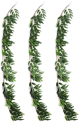 Wisboey 3 Pack (16.8Ft) Artificial Willow Leaves Vines Twigs- Fake Silk Hanging Willow Plant Greenery Garland String for Indoor