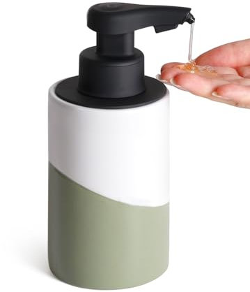 Bosilunlife Automatic Ceramic Soap Dispenser, Rechargeable Electric Pump with Waterproof Build, Touchless Hand Wash and Lotion Dispenser for Modern Kitchens & Bathrooms, Elegant White & Green