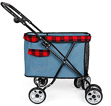 Små hundar Kundvagn Bärbar Hund Kattvagn Hopfällbar sällskapsdjur Resor Utomhusvagn Bärande Viktbärande 13 kg (Mörkblå) (Blå)