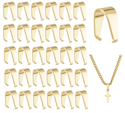DICOSMETIC 100 unidades de 18 K chapados en oro Pinch Bails de acero inoxidable Pinch Bails pequeños colgantes Pinch Bail Clip 7 x 6,5 x 3 mm cierres de clip de acabado dorado para hacer joyas DIY