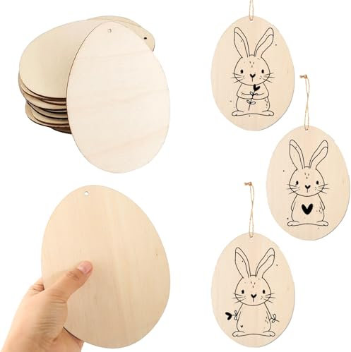 HERZONE Große Ostereier zum Bemalen 17 * 13cm 20pcs Ostern Holzanhänger Ostern Eier Holzscheiben mit Loch zum Aufhängen (eggs-17x13cm)
