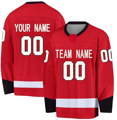 BOSSETY Personalisiertes Eishockey Trikot, Kinder/Erwachsene Eishockey Trikot, Personalisieren Sie es mit Ihrem Namen/Team/Ihrer Nummer, Komplette Größen und Farben (Wein)