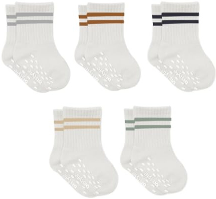 bistyle Calcetines antideslizantes de algodón orgánico para bebés y bebés, calcetines antideslizantes para recién nacidos, niños, niñas, calcetines de tenis, calcetines deportivos, Blanco (Rayas), 6