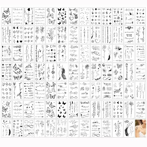 Rosymormor 90 Fogli Tatuaggi Temporanei per Donne Adulti, 400+ Stili Piccoli Tatuaggi Finti Adesivi, Tatuaggi Realistici Lunga Durata per Ragazze Body Art Carnevale Festa Musicale Coachella Costume