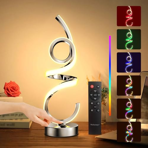 Lampe de Chevet Tactile, 10 Modes Design en Spirale Moderne Veilleuse Enfants, éClairage d'ambiance, Rechargeable par USB, Dimmable Lampe de Table Sans fil avec Télécommande pour Chambre, Salon