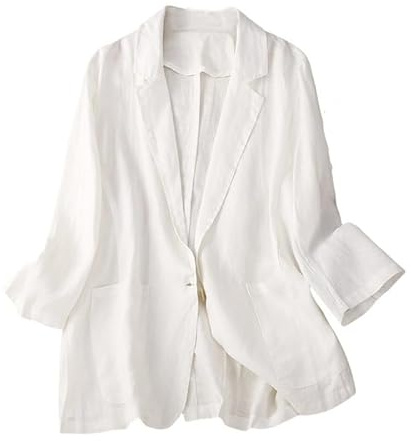 Blazer da Donna Blazer da Donna in Lino Manica A 3/4 Revers A Lancia Giacca Estiva Un Bottone con Tasca Leggero Classico da Ufficio da Lavoro Casual da Sposa Giacche Bianco L