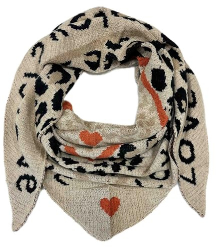 Écharpe triangulaire XXL tricotée motif Love Leopard écharpe d'hiver chaude écharpe mode foulard automne printemps écharpe tube écharpe triangulaire étole laine foulard, Orange, 210 x 85 cm