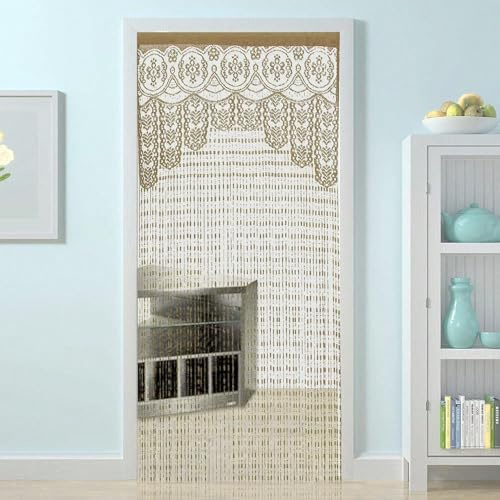 Rideau à fils en dentelle macramé pour portes, séparateur de pièce, panneau de fenêtre hippie pour chambre à coucher, placard, rideaux décoratifs (champagne)