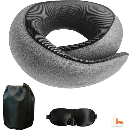 kelav Oreiller de Voyage Ergonomique en Mousse Mémoire 100% Pure,Coussin Cervical pour Avion,Voiture,Train,Confort Ultime pour Le Cou,avec Masque de Sommeil 3D,Bouchons d'oreille et Sac de Rangement