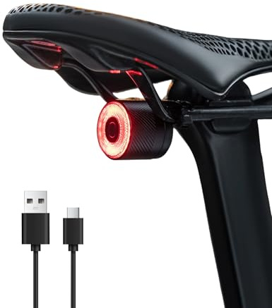 ROCKBROS Bike Tail Light Rear Rechargeable Bicycle Taillight Ultra Bright Bike Back LED Smart with 4 Modes IPX6 Waterproof for Safety, Warning, MTB, All Bikes Night Safety