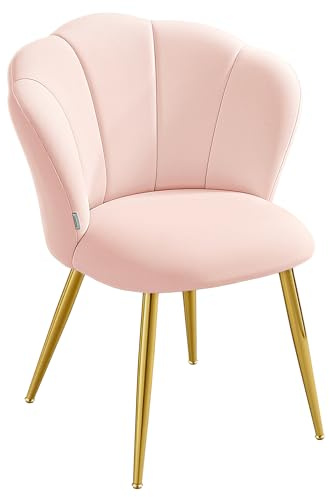 VASAGLE Dining Chair, Petal Shaped Backrest, Upholstered Velvet Vanity Chair, Loads 150 kg, Steel Legs, for Kitchen, Living Room, Bedroom, Jelly Pink KDC099S101