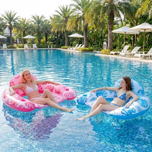 KQWVZ Inflatable Pool Floats Adults, 2 Pack Inflatable Chair for Pool with Cup Holders, Inflatable Pool Lounge Chairs for 80KG MAX, Inflatable Pool Chairs For Adults, for Summer Party Beach Swimming