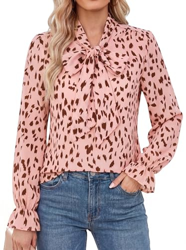GRACE KARIN Women's Chiffon Long Sleeve Tops Floral Tie Front Blouses Shirt | Polka Dots Floral Shirts, Lined, Fall Chiffon, Business Casual, Tunic Blouses, Lightweight Boho Tops