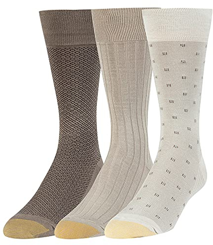 GOLDTOE Men's Dress Crew Socks, 3 Pairs, String/Driftwood, Large