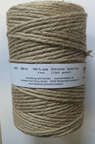 Jute 100% -12 Fach gezwirnt - 4 mm Stärke - 200 Meter Jutegarn