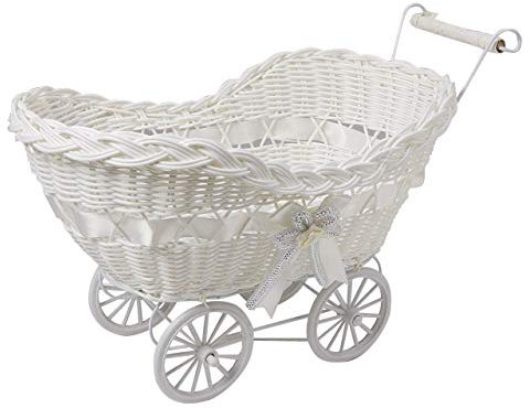 SAFRI® BABY PRAM HAMPER WICKER BASKET BABY SHOWER PARTY GIFTS BOYS GIRLS NEW BORN (White)