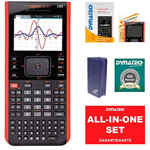 TI-Nspire CX II-T CAS Grafikrechner + Violette Tasche + Garantieverlängerung + Im Fokus: Das Buch zum Rechner + ScreenProtect Displayschutzfolie