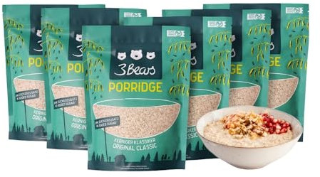 3Bears Porridge - Kerniger Klassiker I 6x400g veganes Porridge mit Vollkorn-Haferflocken I Mit rein natürlicher Süße und ohne Zusatzstoffe I auch als Oatmeal, Frühstücksbrei oder Overnight Oats