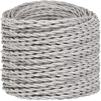 Helunsi 10M Silver Braided Flex Cable for DIY Lamps & Industrial Lights