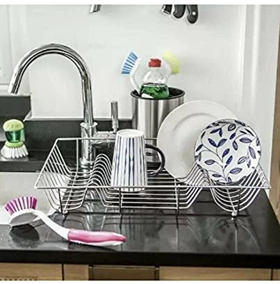 RSKGOODS Metal Chrome Wire Dish Rack Kitchen Sink Drainer Washing Up Draining Holder Tray