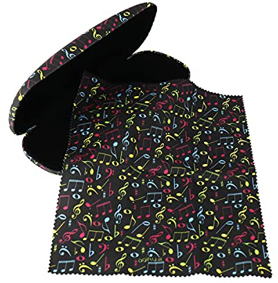 Agifty Brillenetui mit Putztuch Geige Gitarre Noten - Schönes Geschenk für Musiker (Noten schwarz-bunt)