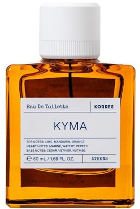 KORRES KYMA Eau de Toilette per uomo, fragranza maschile fresca e tonificante, con note acquatiche e legnose, priva di ftalati, parabeni, nitromuscolari e PCM, vegan, 50 ml