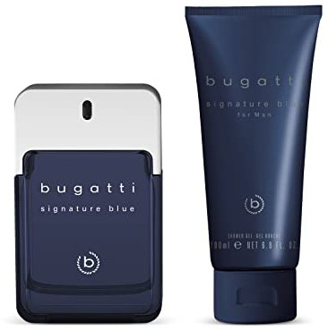 bugatti signature blue Geschenkset Parfüm Herren I Eau de Toilette 100ml + Duschgel 200ml I aquatisch-frischer Herrenduft I Geschenkbox Männer Pflegeset mit Parfum & Duschgel I elegant & sportlich
