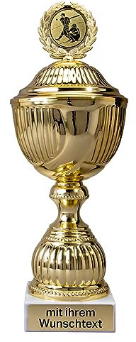 Deitert Pokal 12er Serie in Gold mit Deckel - 30 cm Trophäe mit Wunschtext graviert und Sportemblem nach freier Auswahl - Sportpokal mit Marmorsockel für Ihre Siegerehrung 59220
