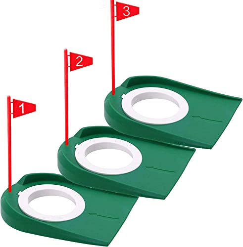 Lot de 3 tasses de putter et drapeau pour entraînement de putt - Pour homme, femme, enfant - Intérieur et extérieur - Pour la maison, le bureau, le jardin - Vert avec drapeau rouge