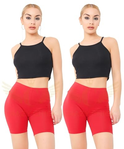 The Fancy Dress® Pack of 2 Women's Cotton Cycling Shorts - Ladies Yoga Gym Workout Running Cycling Sports Shorts Stretchy 1/2 Length Over-Knee Legging Plus Size 6-30