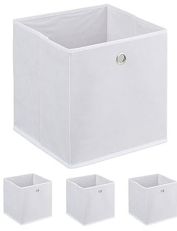 Relaxdays Aufbewahrungsbox, 4er Set, faltbar, H x B x T: 30 x 30 x 30 cm, Stoffbox mit Griffloch, Regalbox offen, weiß, Eisen, Pappe, Vlies, Weiss