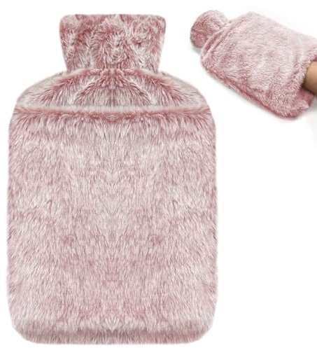 Jsdoin Wärmflasche mit Bezug - 2.0L Wärmflaschen Auslaufsicher,Naturkautschuk +Bettflasche Flauschig,Wärmeflasche für Nacken und Schulter, Rücken, Beine, Taillenwärmung (Rosa)